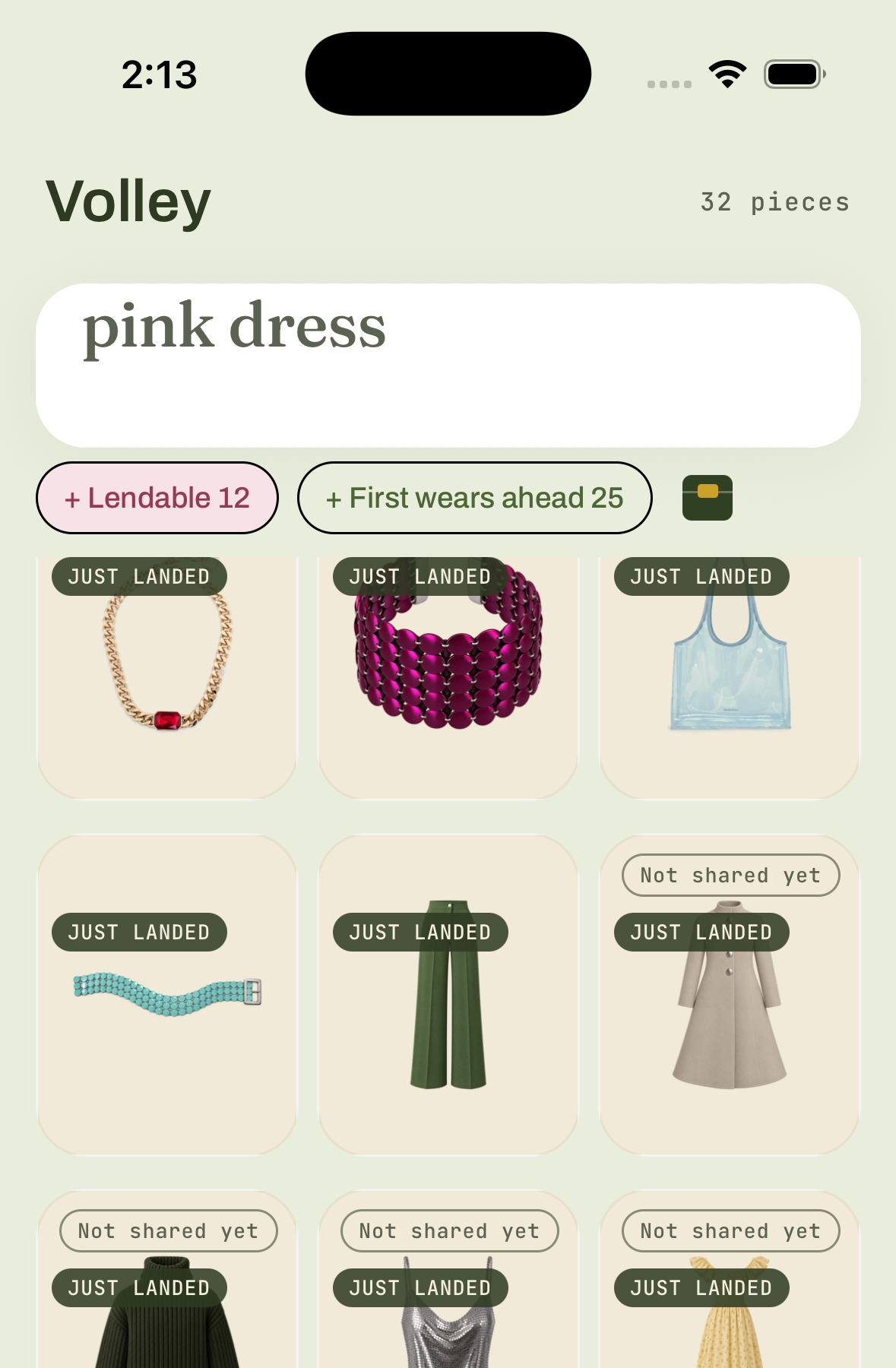 Her closet — thirty-two pieces, each one cut out from a photograph